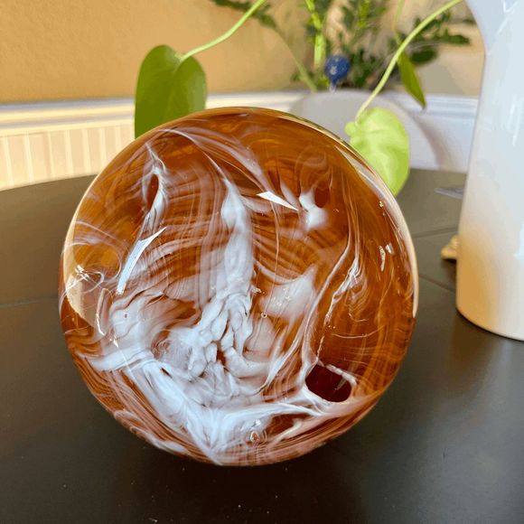 Vintage Huluping Hand Blown Brown and White Swirl Art Glass Bubble Vase - Picture 6 of 6